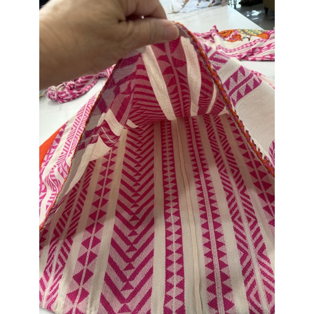 Farm Rio Dress Womens Medium Pink Striped Embroidered Kaftan‎ Maxi Boho - Picture 7 of 11